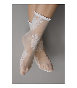 Дамски чорапи в цвят екрю FANNY с флорален мотив снимка