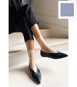 Светлосини дамски чорапи JANA с флорален мотив снимка