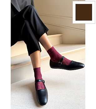 Дамски чорапи в цвят капучино с флорален ажур MILANO снимка