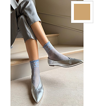 Дамски чорапи в цвят визон с геометрични мотиви MONICA снимка