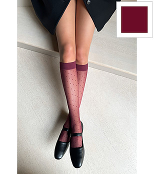 Дамски дълги чорапи в бордо 20 DEN PUNTINI със ситни точки снимка