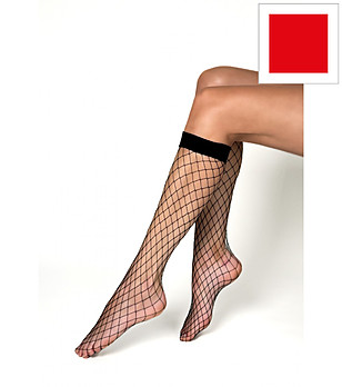 Дамски чорапи в червено RETE GRANDI с едра мрежа снимка