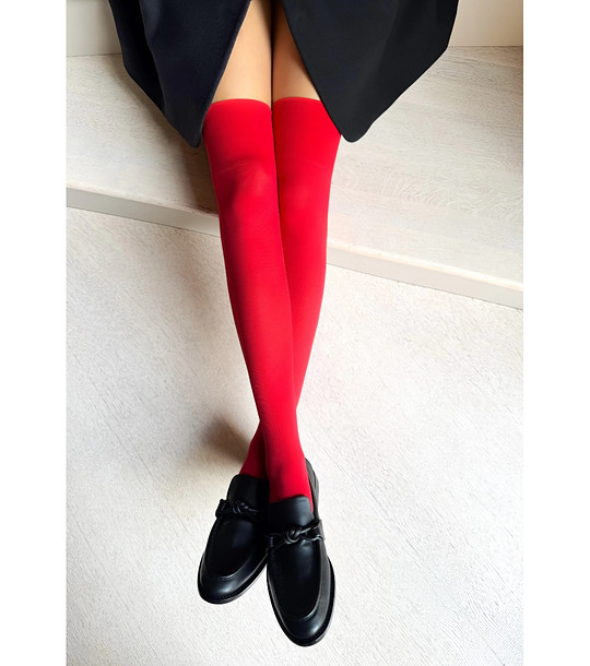 Червени чорапи над коляното 40 DEN DORA снимка