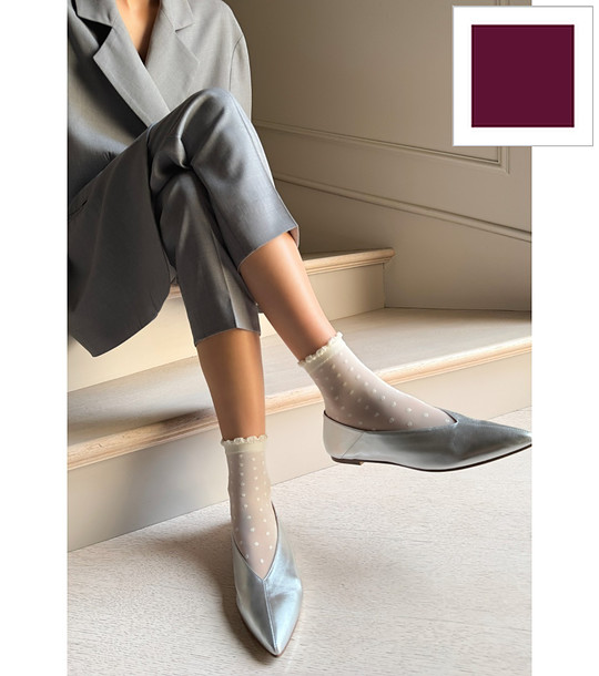 Дамски чорапи в цвят бордо MYRIAM на точки снимка