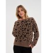 Дамски пуловер в кафяво и черно с леопардов мотив-1 снимка