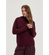 Дамски пуловер с плетеници в бургунд-1 снимка