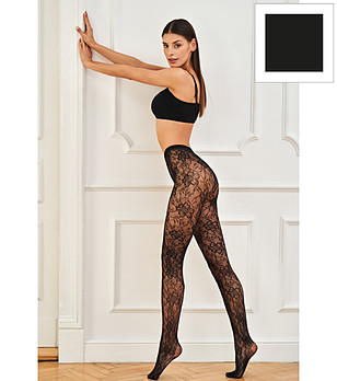 Черен чорапогащник с флорален мотив ROSA STILE снимка