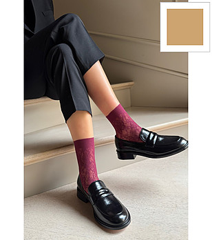 Дамски бежови чорапи с флорален мотив ROSA STILE снимка