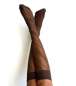 Чорапи в капучино и златисто 15 DEN SPIGA LUREX с лурексови райета снимка