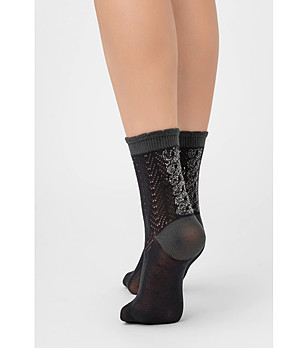 Дамски ажурни чорапи в черно/графит с лурексова плитка VANDA снимка