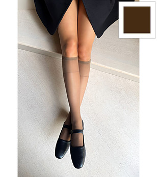 2 бр дамски чорапи до коляното в цвят капучино 20 DEN VERBENA с подсилени пръсти снимка