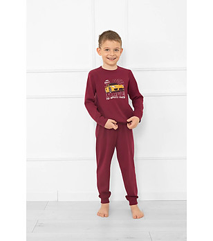 Момчешка памучна пижама в бордо с щампа Gordo снимка
