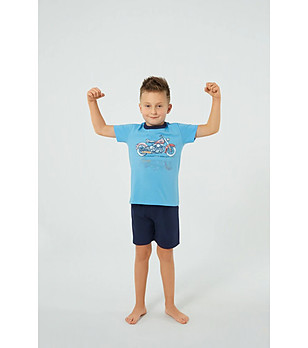 Лятна памучна пижама за момче в синьо Junak снимка