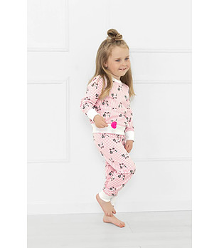 Бяло-розова момичешка памучна пижама Salja с котки снимка