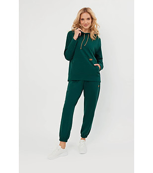 Тъмнозелен памучен дамски суитшърт с качулка Viva снимка
