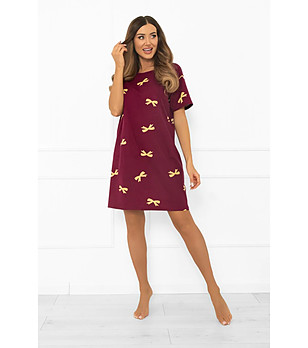 Памучна нощница в бордо с принт панделки Kwadro снимка