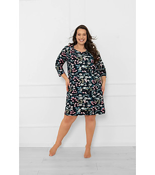 Черна памучна нощница с флорален принт Lucja снимка