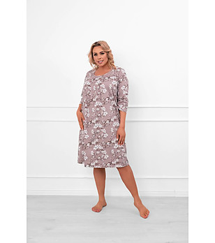 Бежова памучна нощница с флорален принт Oszma снимка