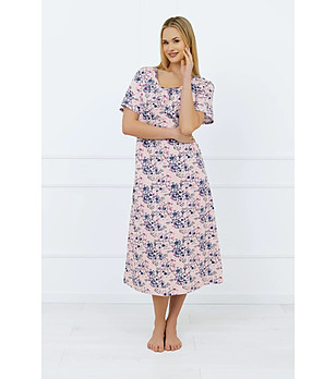 Памучна розова нощница с принт в синьо Sagitta снимка