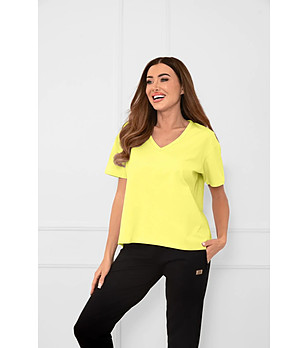 Дамска памучна жълта блуза с къс ръкав Klara снимка