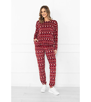 Дамски комплект в бордо с коледен принт Navara снимка