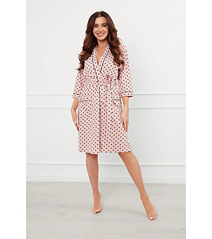 Памучен дамски халат в цвят пудра на черни точки Bonilla снимка