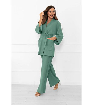 Къс зелен халат кимоно с памук Bono снимка