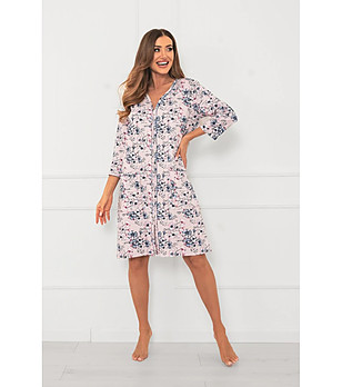 Розов памучен халат с принт в синьо Lacenta снимка