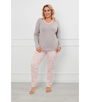 Дамска памучна пижама Rosaria в розово и сиво снимка