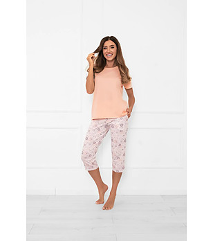 Дамска памучна пижама Satui в цвят сьомга с флорален принт снимка