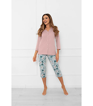 Пудрено розова памучна пижама с принт и 3/4 ръкави Sekwoja снимка