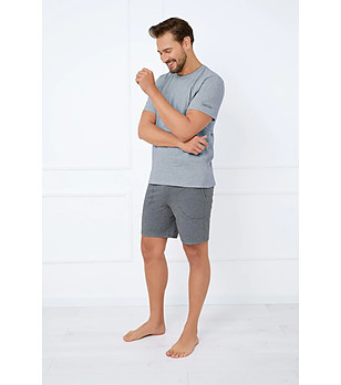 Мъжка лятна памучна пижама в цвят сив меланж с къс ръкав Krystian снимка