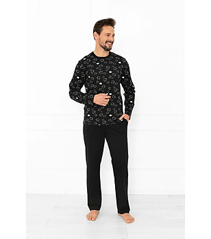 Черна мъжка памучна пижама с дълъг ръкав Wito снимка