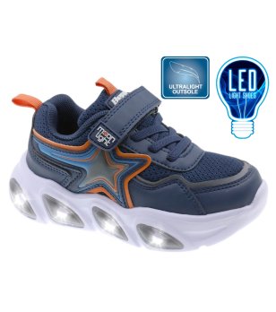 Сини детски маратонки с LED светлини и велкро снимка