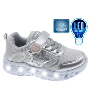 Сребристи маратонки със светеща подметка и звезда снимка