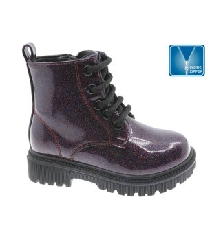 Детски боти в цвят бордо с връзки и цип снимка