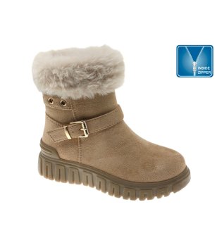 Детски боти в цвят камел с пух снимка