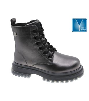 Сребристи юношески боти с връзки и страничен цип снимка