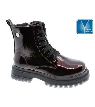 Юношески боти в цвят бордо с връзки и страничен цип снимка