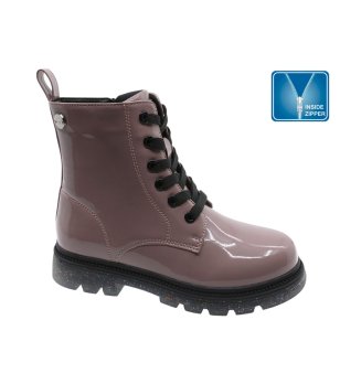 Розови юношески боти със страничен цип и връзки снимка