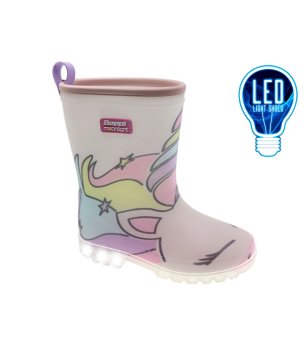 Детски розови ботуши с принт на еднорог и LED подметка снимка