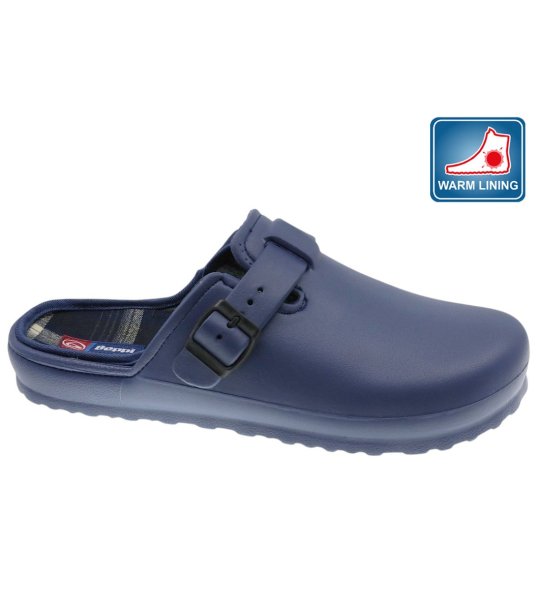 Тъмносиньо мъжко сабо с декоративна тока снимка