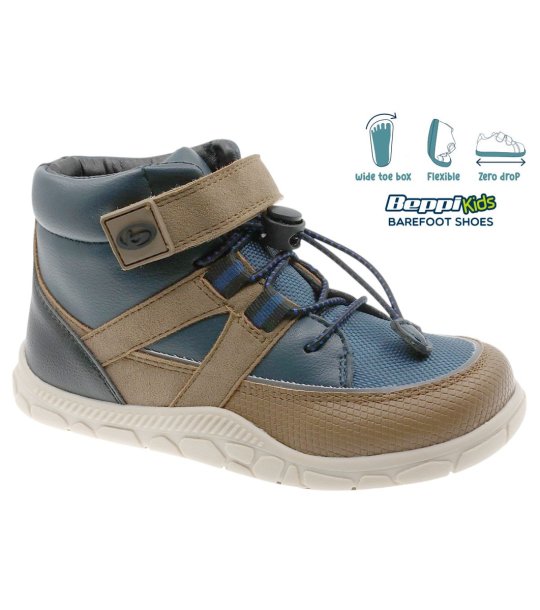 Тъмносини детски боти с велкро за широко стъпало снимка