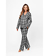 Карирана дамска памучна пижама с копчета в черно и бяло Klara-0 снимка