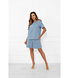Дамска памучна пижама в синьо с къс ръкав Ksara-0 снимка