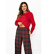Дамска памучна пижама в червено Rozana с каре-2 снимка