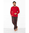 Червена мъжка памучна пижама с дълъг ръкав и каре Rusoli-0 снимка
