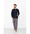 Мъжка памучна пижама в тъмносиньо Sambor с каре-0 снимка