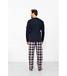 Мъжка памучна пижама в тъмносиньо Sambor с каре-1 снимка