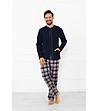 Мъжка памучна пижама в тъмносиньо Sambor с каре-2 снимка
